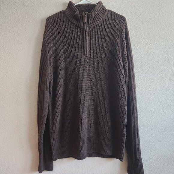 Oscar de la Renta Sweater Mens Large Brown Half Zip Pullover Rib Knit Fall 12 - Picture 1 of 10